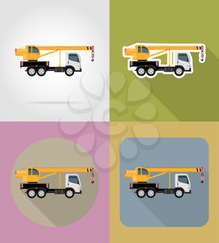 truck crane for construction flat icons vector illustration isolated on background