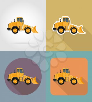 bulldozer for road works flat icons vector illustration isolated on background