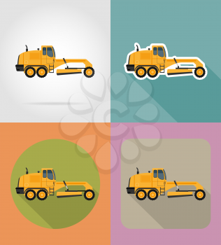 grader for road works flat icons vector illustration isolated on background