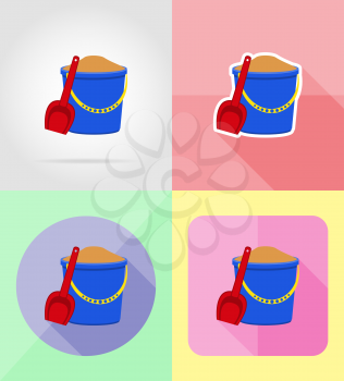 plastic bucket and shovel flat icons vector illustration isolated on background