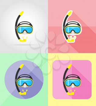 mask and tube for diving flat icons vector illustration isolated on background