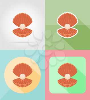 shell with pearl flat icons vector illustration isolated on background