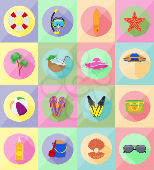 objects for recreation a beach flat icons vector illustration isolated on background