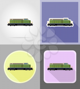 railway locomotive train flat icons vector illustration isolated on background