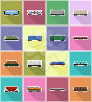 set icons railway carriage train flat icons vector illustration isolated on background