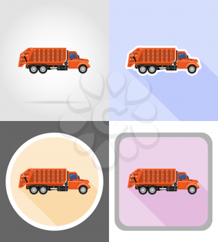truck remove garbage flat icons vector illustration isolated on background