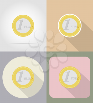 one euro coin flat icons vector illustration isolated on background