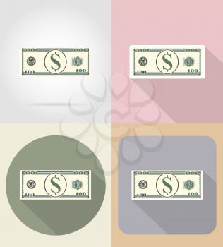 banknote one hundred dollars flat icons vector illustration isolated on background