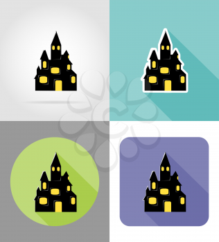 halloween old castle flat icons vector illustration isolated on background