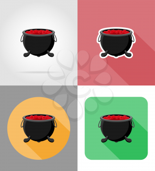 halloween cauldron with the magic potion flat icons vector illustration isolated on background