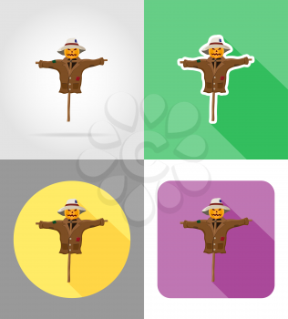 scarecrow straw in a coat and hat flat icons vector illustration isolated on background
