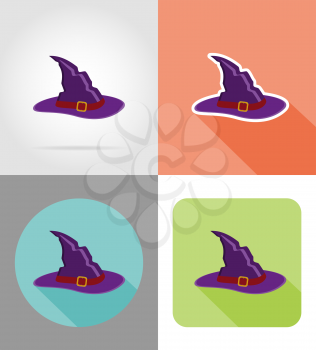 halloween witch hat flat icons vector illustration isolated on background