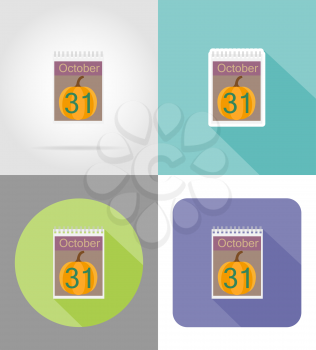 calendar with the date of october 31 halloween flat icons vector illustration isolated on background