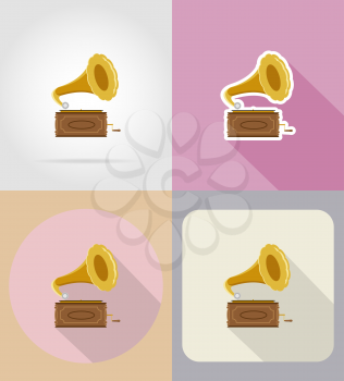 old retro gramophone flat icons vector illustration isolated on background