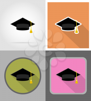 
graduate hat flat icons vector illustration isolated on background