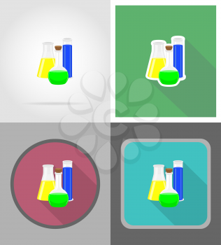 glass test tube with color liquid flat icons vector illustration isolated on background