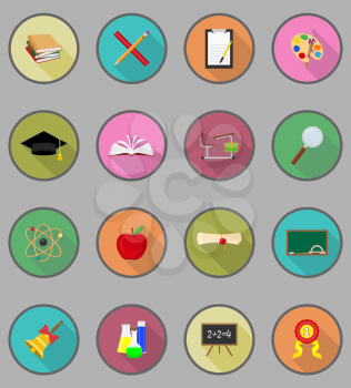 school education flat icons vector illustration isolated on background
