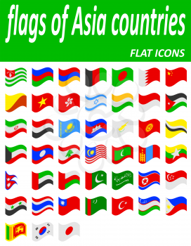 flags of asia countries flat icons vector illustration isolated on white background