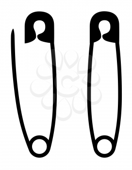 safety pin stock black silhouette outline vector illustration isolated on white background