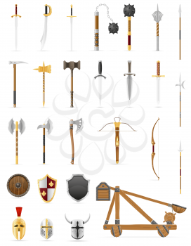 ancient battle weapons set icons stock vector illustration isolated on white background