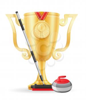 curling cup winner gold stock vector illustration isolated on white background