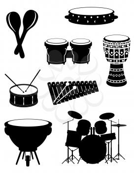 percussion musical instruments set icons black outline silhouette stock vector illustration isolated on white background