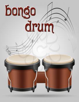 bongo drums musical instruments stock vector illustration isolated on gray background