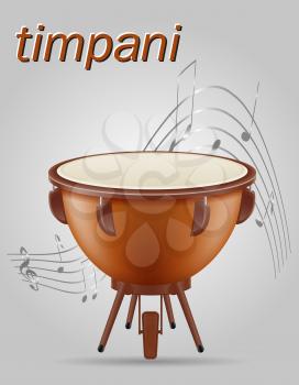 timpani drum musical instruments stock vector illustration isolated on gray background