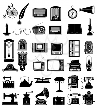 big set of much objects retro old vintage icons stock vector illustration isolated on white background