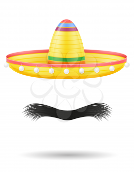 sombrero national mexican headdress and mustache vector illustration isolated on white background