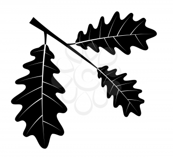 oak leaves black outline silhouette vector illustration isolated on white background