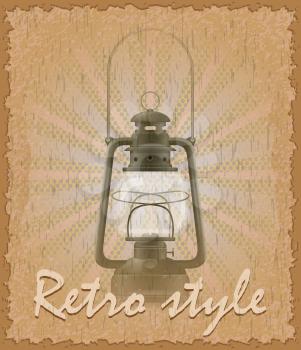 retro style poster old kerosene lamp stock vector illustration