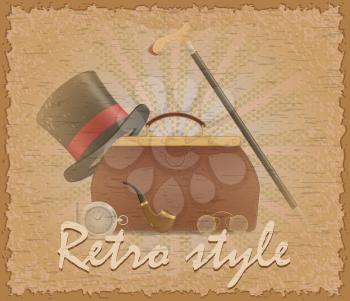 retro style poster old valise and mens accessories stock vector illustration