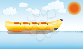 banana inflatable boat for water amusement vector illustration on sky background