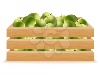 wooden box of apples vector illustration isolated on white background