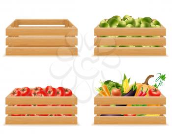 set wooden box with fresh and healthy vegetables vector illustration isolated on white background