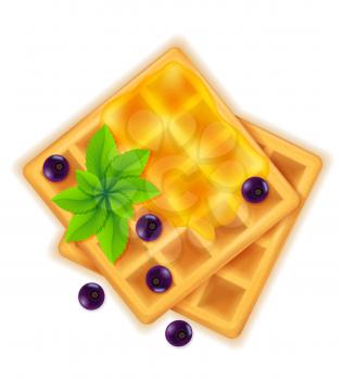 belgian waffle with honey sweet dessert for breakfast vector illustration isolated on white background