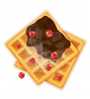 belgian waffle with chocolate sweet dessert for breakfast vector illustration isolated on white background