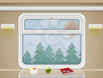 window and table in the train compartment vector illustration