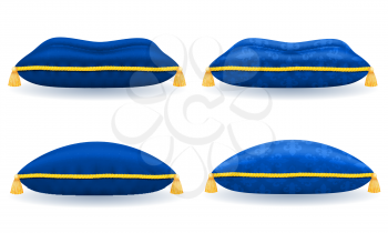 blue satin velvet pillow with gold rope and tassels vector illustration isolated on white background