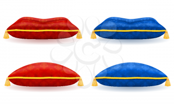 red blue satin pillow with gold rope and tassels vector illustration isolated on white background
