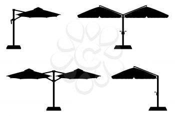 large sun umbrella for bars and cafes on the terrace or the beach black outline silhouette vector illustration isolated on white background