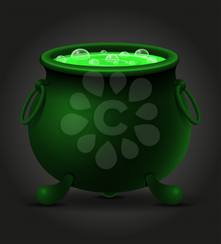 cauldron pot with witches magic potion vector illustration isolated on black background