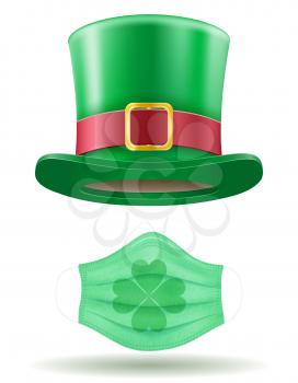 st patrick's day leprechaun hat with virus mask vector illustration isolated on white background
