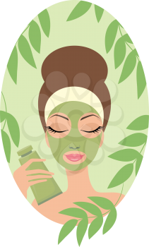 Royalty Free Clipart Image of a Woman Giving Herself a Facial