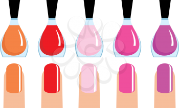 Royalty Free Clipart Image of a Set of Five Nail Polishes