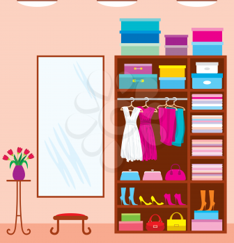 Royalty Free Clipart Image of a Wardrobe and Mirror