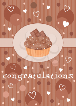 Royalty Free Clipart Image of a Chocolate Card on a Cupcake