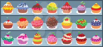 Royalty Free Clipart Image of Cupcakes on Shelves