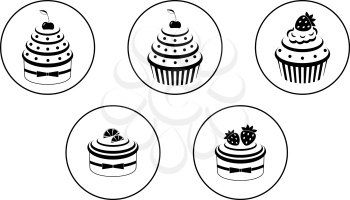 Royalty Free Clipart Image of Cupcakes in Circles
